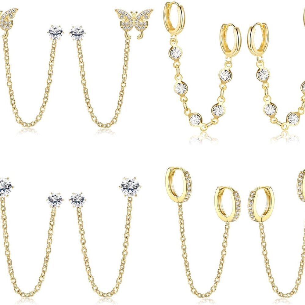 Versatile Gold Plated Double Piercing Earrings Se… - image 1